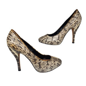Vince Camuto Shoes Womens 8.5 Cream Black Leather Faux Snake Skin Stiletto Heels